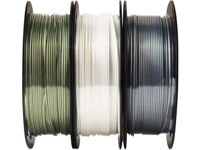 MIKA3D 1.75mm 3 in 1 Metallic Shiny Silk Bronze Gun Silver Grey White PLA 3D Printer Filament Bundle, 0.5kg 1.1lbs/Spool Total 1.5kgs 3D Printing...