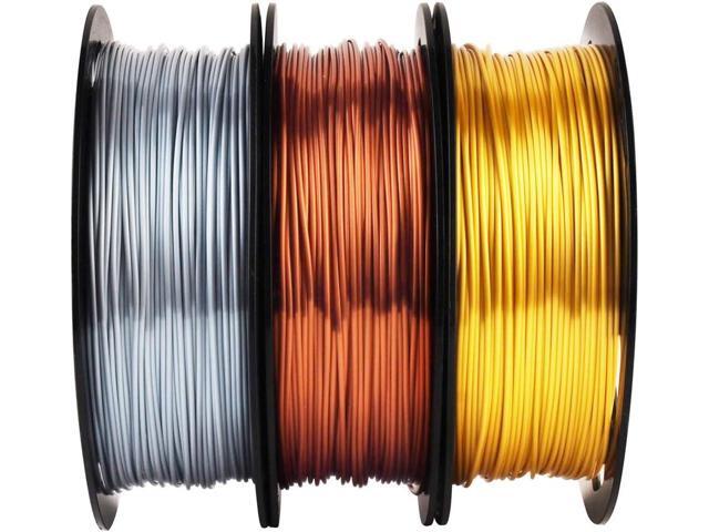 Shiny Silk Gold Silver Copper PLA Filament Bundle, 1.75mm 3D Printer Filament, Each Spool 0.5kg, 3 Spools Pack, with One 3D Printer Remove or Stick...