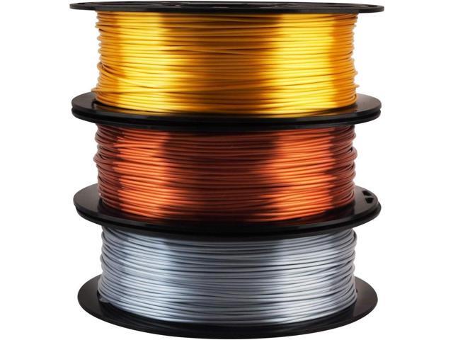 Shiny Silk Gold Silver Copper PLA Filament Bundle, 1.75mm 3D Printer Filament, Each Spool 0.5kg, 3 Spools Pack, with One 3D Printer Remove or Stick...