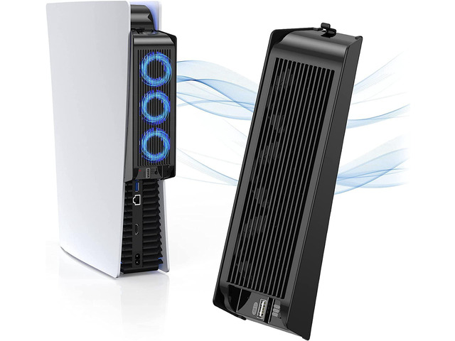KIWIHOME Cooling Fan for PS5 Accessories, Upgraded Quiet Cooler Fan with LED Light, Horizontal Cooling Accessories with USB3.0 Hubs, Efficient...