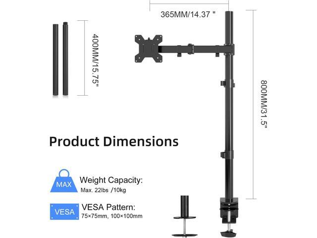 Suptek Single Monitor Arm Desk Mount Fully Adjustable Monitor Stand for 1 / One Screen up to 32 inch Extra Tall 31.5 inch Pole,Black (MD6821)