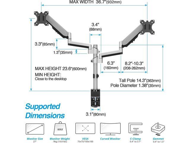 AVLT Dual 13'-27' Stacked Monitor Arm Desk Mount - Fits Two Flat/Curved Monitors, Full Motion Height Swivel Tilt Rotation Adjustable -...