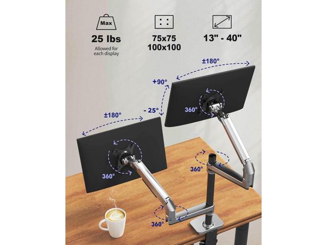 Dual Monitor Stand for Desk, Vertical Dual Monitor Mount with Wide Range of Motion, Dual Monitor Arm for 17-40' Screen up to 25 lbs Each, Computer...