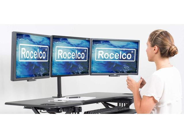 Rocelco Premium Triple Monitor Desk Mount - Standard Pattern Fits 13' - 27' LED LCD Flat Computer Screen - Three Articulated Full Motion Adjustable...