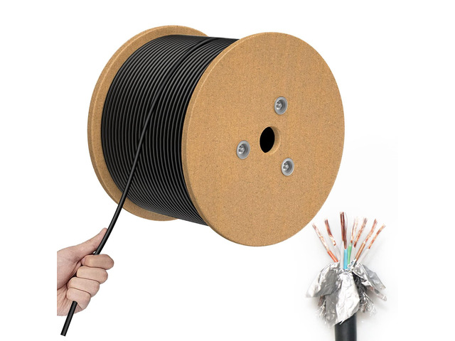 Cat7 Bulk Ethernet Cable 650ft, Outdoor/Indoor CAT 7 Double Shielded Riser (CMR) Ethernet Bulk Cable Reel 1000Mhz 10G Heavy-Duty Waterproof 26AWG...