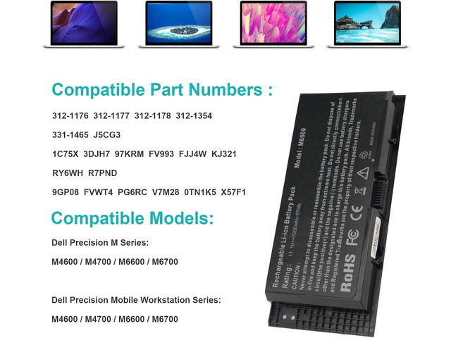 Futurebatt New M6600 Laptop Battery for Dell Precision M4600 M4700 M6600 M6700 Series Battery, Fits Type FV993 1C75X 3DJH7 97KRM FJJ4W KJ321 RY6WH...