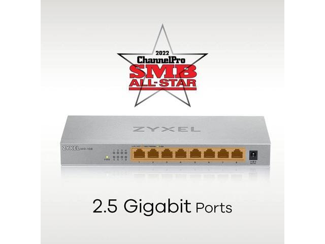 Zyxel 8-Port 2.5GbB MultiGig Ethernet Unmanaged Switch 8 x 100/1G/2.5G Mbps Ports Plug & Play Metal Housing Desktop or Wall-Mount ...