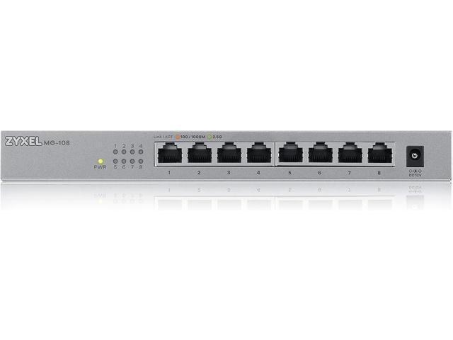 Zyxel 8-Port 2.5GbB MultiGig Ethernet Unmanaged Switch 8 x 100/1G/2.5G Mbps Ports Plug & Play Metal Housing Desktop or Wall-Mount ...