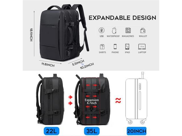 BANGE 35L Travel Backpacks,Weekender Expandable Carry-On Backpack for Airplanes, Waterproof 17.3 inch Laptop Backpack for Men and Women