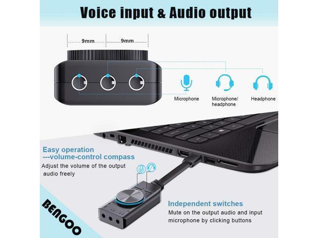 Virtual 7.1 USB Sound Card Adapter BENGOO External Audio Adapter Stereo Sound Card Converter 3.5mm AUX Microphone Jack for Gaming Headset Earphone...