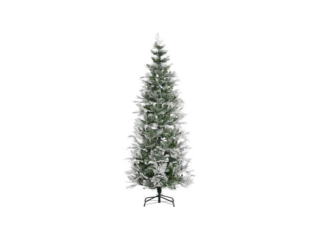 7.5 Ft Pencil Snow Flocked Artificial Christmas Tree With 880 Realistic Cypress Branches, Auto Open