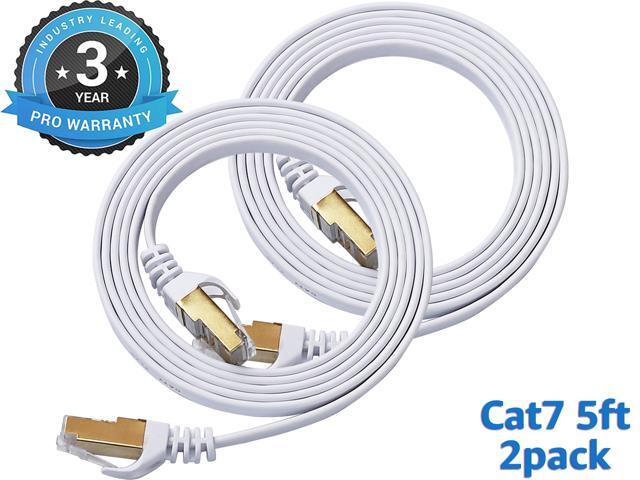 Cat 7 Ethernet Cable 5 ft 2 pack LAN Cable Internet Network Cord for PS4, Xbox, Router, Modem, Gaming, White Flat Shielded 10 Gigabit RJ45 High...