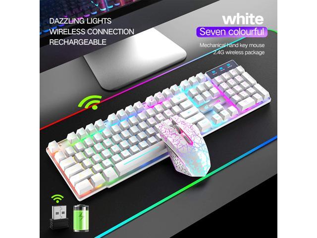 Wireless gaming keyboard and mouse combination, with rainbow LED backlight, rechargeable waterproof mechanical dustproof 7-color backlight,...