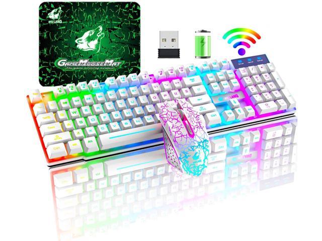 Wireless gaming keyboard and mouse combination, with rainbow LED backlight, rechargeable waterproof mechanical dustproof 7-color backlight.