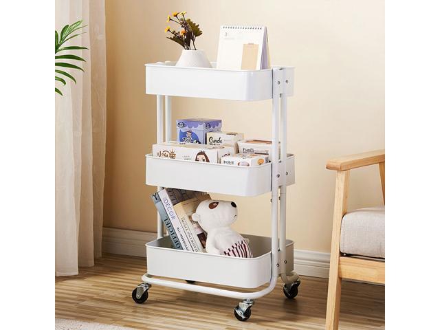 3 Tier Metal Rolling Utility Cart Mobile Storage Organizer Trolley Cart White