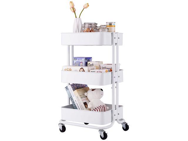 3 Tier Metal Rolling Utility Cart Mobile Storage Organizer Trolley Cart White