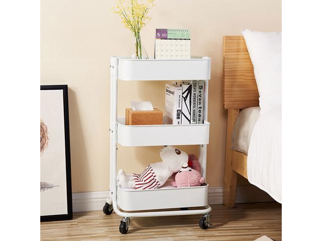 3 Tier Metal Rolling Utility Cart Mobile Storage Organizer Trolley Cart White