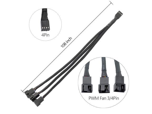2PCS 4 Pin PWM Fan Extension Cable and 4-Pin IDE to 3X 4-Pin Fan Connector, Sleeved Braided Y Splitter, for Computer PC 4 Pin Fan Extension Power...