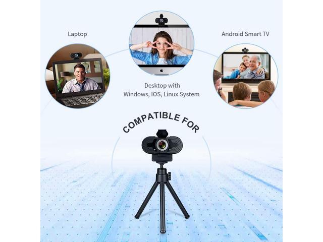 TROPRO 1080P webcam for PC, full HD computer camera with cover, USB web cam with microphone, cover, expandable tripod, streaming camera for Skype,...
