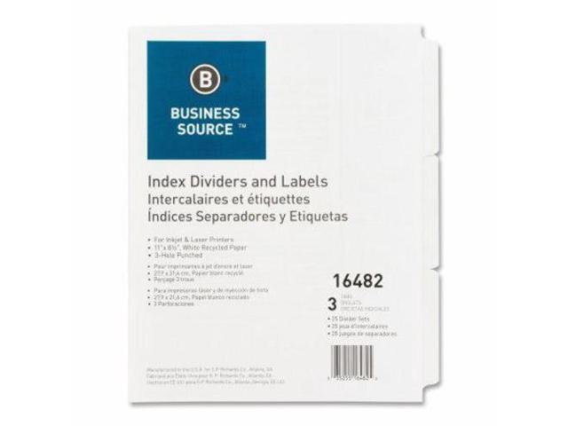 Business Source Index Dividers 3HP 3-Tab 25 Sets/BX 11'x8-1/2' White 16482