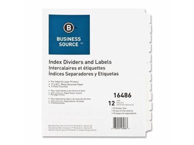 Business Source Index Dividers 3HP 12-Tab 25 Sets/BX White 16486