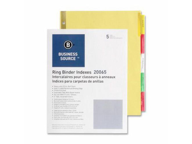 Business Source Insertable Tab Indexes 5 Tab 11'x8-1/2' Buff Paper/Multi 20065