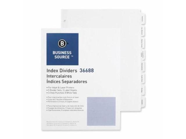 Business Source Index Dividers 3HP 8-Tab 5 ST/PK 11'x8-1/2' White 36688