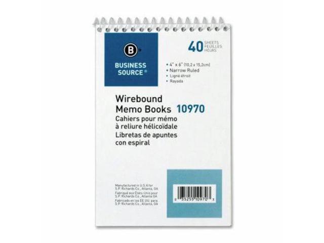 Business Source Wirebound Memo Book End Opening Wire 4'x6' 40Shts White 10970