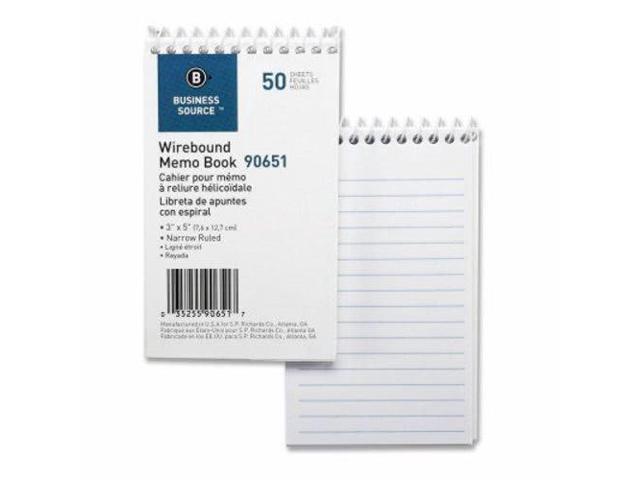 Business Source Wirebound Memo Book End Opening Wire 3'x5' 50Shts White 90651