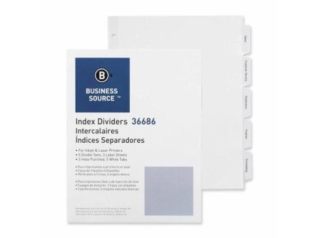 Business Source Index Dividers 3HP 5-Tab 5 ST/PK 11'x8-1/2' White 36686