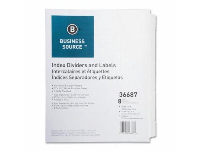 Business Source Index Dividers 3HP 8-Tab 25 ST/PK 11'x8-1/2' White 36687