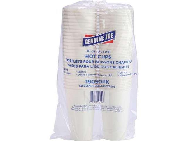 Genuine Joe GJO19050PK Hot Coffee Cups, 16oz., 50/Pk, White, 14.17' Height, 3.54' width, 7.09' Length (Pack of 50)
