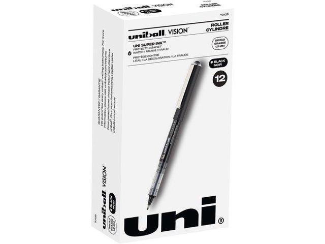 Uni-ball VISION Roller Ball Pen, Bold 1 mm, Black Ink, Black Barrel, Dozen