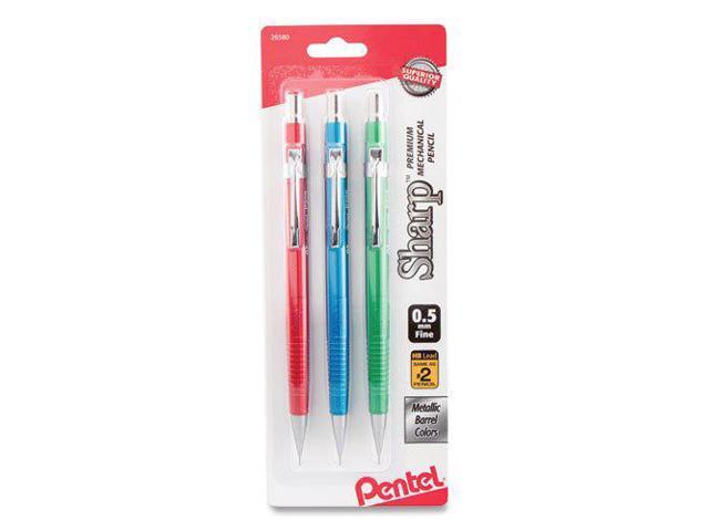 Pentel Sharp Mechanical Drafting Pencil 0.5 mm Assorted Metallic Barrels 3/Pack P205MBP3M1