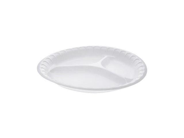 Pactiv Unlaminated Foam Dinnerware, 3-Compartment Plate, 10.25' Diameter, WE