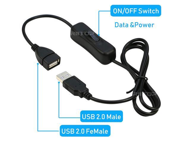USB Inline Switch Extension Cable Cord 3Ft with ON/Off Button for USB Headset, LED Strips(2-Pack), RIITOP USB Male to Female Extender Cable Support...