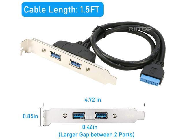 RIITOP 2 Ports USB 3.0 Female Back Panel to MB 20pin Header Connector Cable Adapter with PCI Slot Plate Bracket 1.5ft