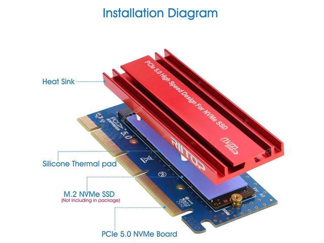 M.2 NVMe SSD to PCIe 5.0 Adapter, RIITOP NVMe SSD to PCIe 5.0 x16/x8/x4 Adapter Card with Aluminum Heatsink, Easy Install, Supports...