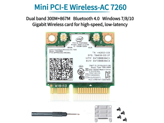 Intel 7260 wifi card Dual Band 2.4GHz/5GHz Mini PCI-E WiFi Adapter for PC Laptop, Wireless-AC 1200Mbps 7260HMW Network Card 802.11ac wifi Bluetooth.