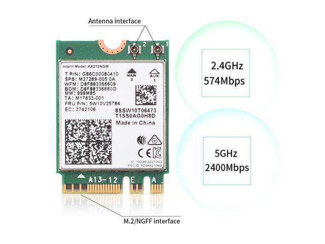 DERAPID WiFi 6E Card M.2 (NGFF) Key A+E Adapter with Bluetooth 5.3 - Up to 5400Mbps for PC with Intel AX210 Chip, Tri-Band 6GHz Support Windows...