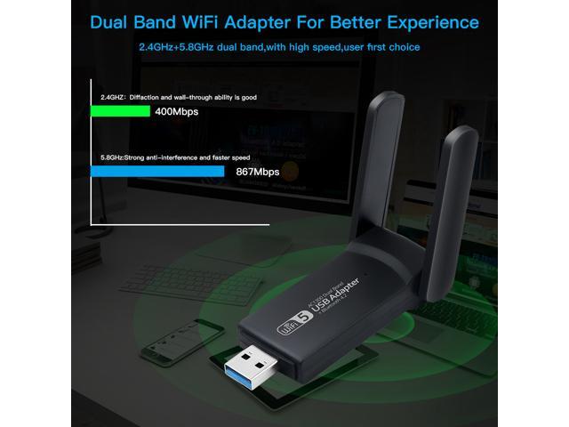 DERAPID USB WiFi Bluetooth Adapter 1300Mbps Dual Band 2.4G 5G Wireless Network Receiver Mini USB Dongle for PC/Laptop/Desktop