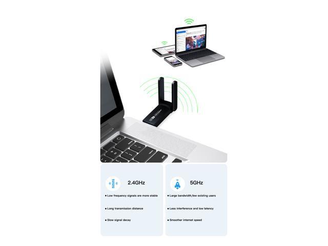 DERAPID USB WiFi Bluetooth Adapter 1300Mbps Dual Band 2.4G 5G Wireless Network Receiver Mini USB Dongle for PC/Laptop/Desktop