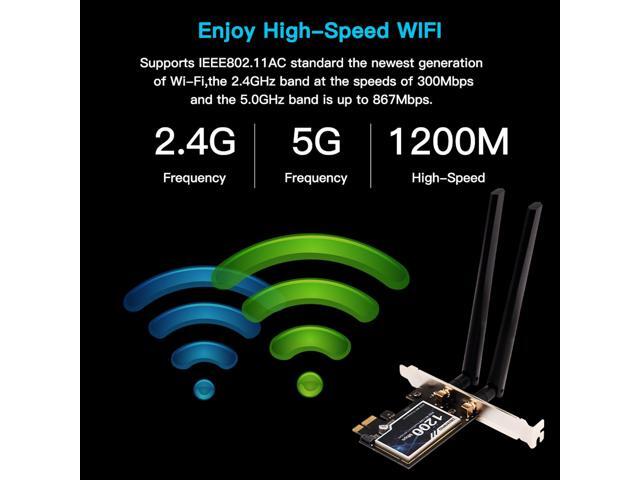 DERAPID PCE-AC1200 PCIe WiFi Card for Desktop Wifi Bluetooth Card Dual Band PCI-E X1 Wireless Network Card 1200Mbps (2.4Ghz and 5Ghz) for Gaming...