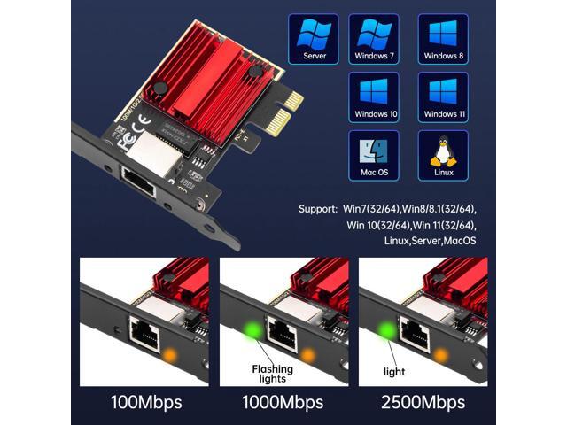 DERAPID 2.5Gbps PCI Express Network Adapter RJ45 to PCIE Card RTL8125 NIC 2.5G Gigabit LAN Gaming Network Card PCI-E x1 RJ45 NIC for Desktop
