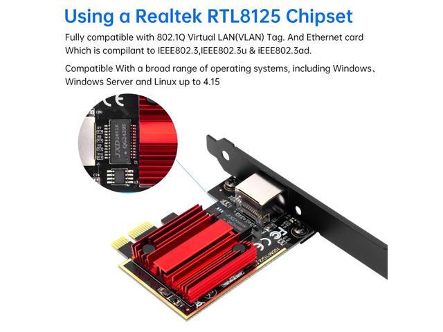DERAPID 2.5Gbps PCI Express Network Adapter RJ45 to PCIE Card RTL8125 NIC 2.5G Gigabit LAN Gaming Network Card PCI-E x1 RJ45 NIC for Desktop