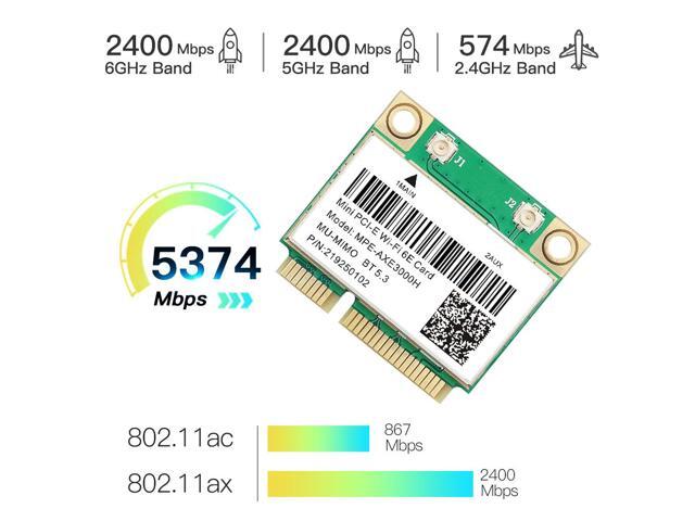 DERAPID MPE-AXE3000H Wi-Fi 6E Mini PCIe Wireless Card, AX5400 with Bluetooth 5.3, 802.11ax Tri-Band (6GHz/5GHz/2.4GHz), MU-MIMO, for Windows 11/10...