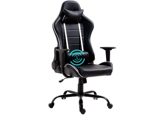 HD8000 White Gaming Chair Office Chair PC Chair with Massage Lumbar Support, Racing Style PU Leather High Back Adjustable Swivel Task Chair