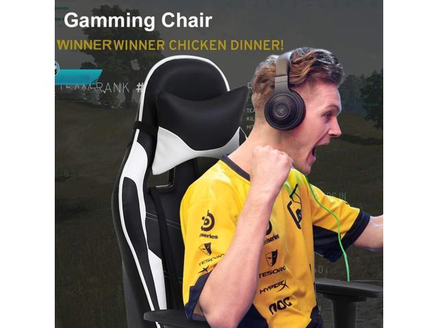 PC Gaming Chair Office Chair Ergonomic Massage PU Leather Recliner Computer Chair with Lumbar Support Rolling Swivel Task Chair for Adults, White