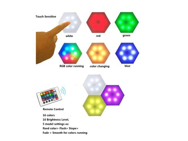 QLEE 3X Remote Control Led Hexagon Wall Light Wall-Mounted Panel Smart DIY Geometric Modular Light Touch Control RGB Light In Home Office Hotel Bar...