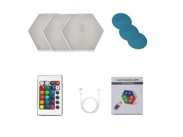 QLEE 3X Remote Control Led Hexagon Wall Light Wall-Mounted Panel Smart DIY Geometric Modular Light Touch Control RGB Light In Home Office Hotel Bar...